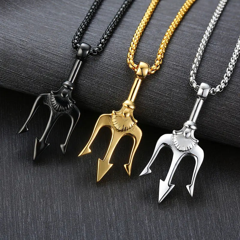 Neptune’s Trident Necklace Retro Mythical Sea King Poseidon Trident Harpoon Pendant Necklace Men’s Fashion Trend Cool