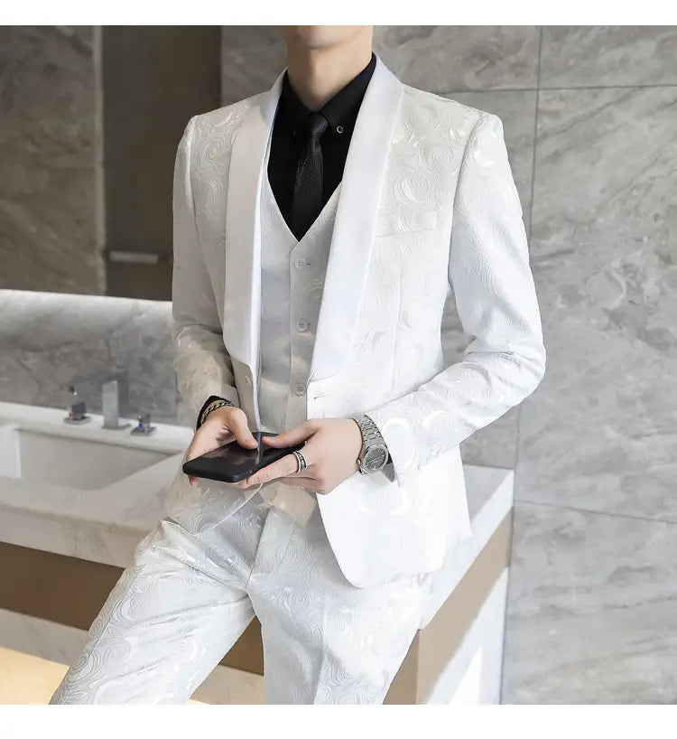 Wedding Embossed Dress Suit Three-piece Suit For Men