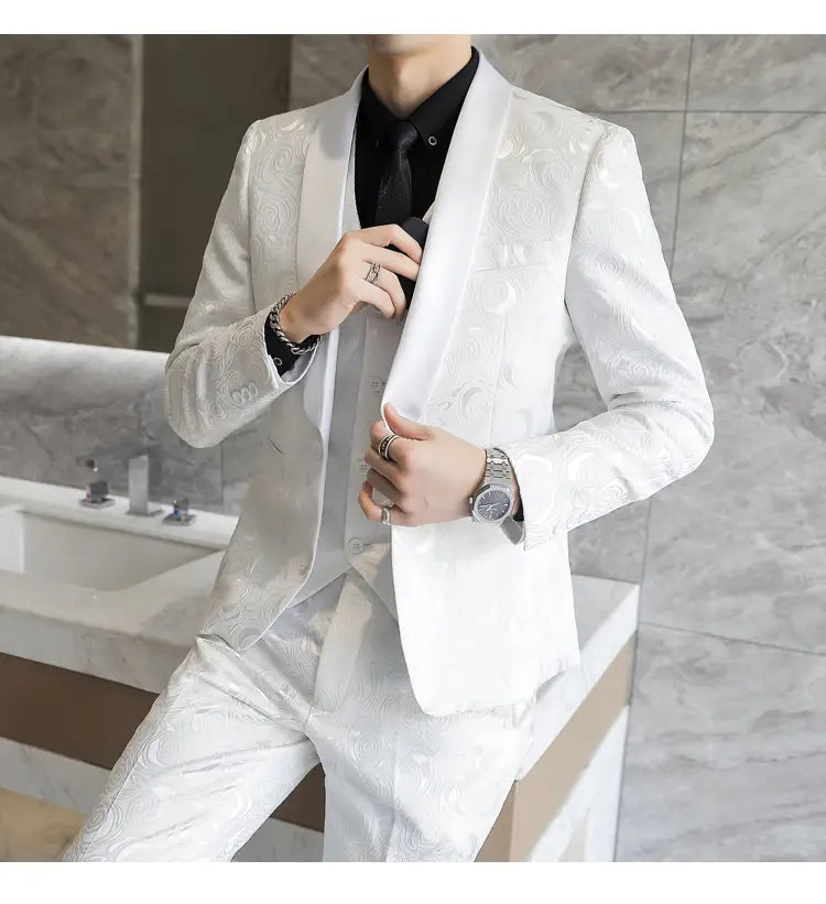 Wedding Embossed Dress Suit Three-piece Suit For Men