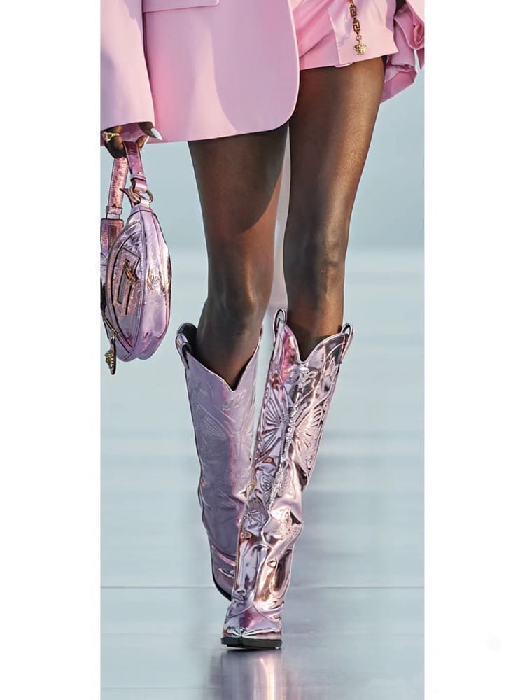 Women’s High-heeled Metal Pointed-toe Bowknot Embroidered Boots