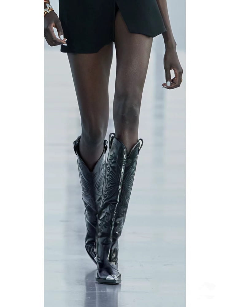 Women’s High-heeled Metal Pointed-toe Bowknot Embroidered Boots