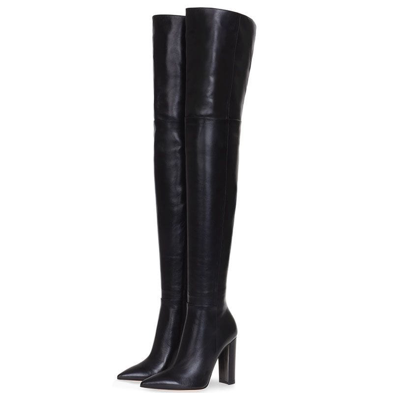 Pointed Snakeskin High Over The Knee Boots Plus Size