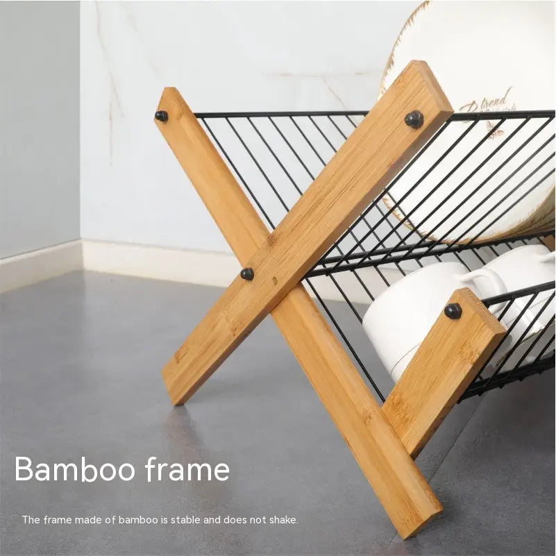 Kitchen Bamboo Folding Dishes Draining Storage Rack