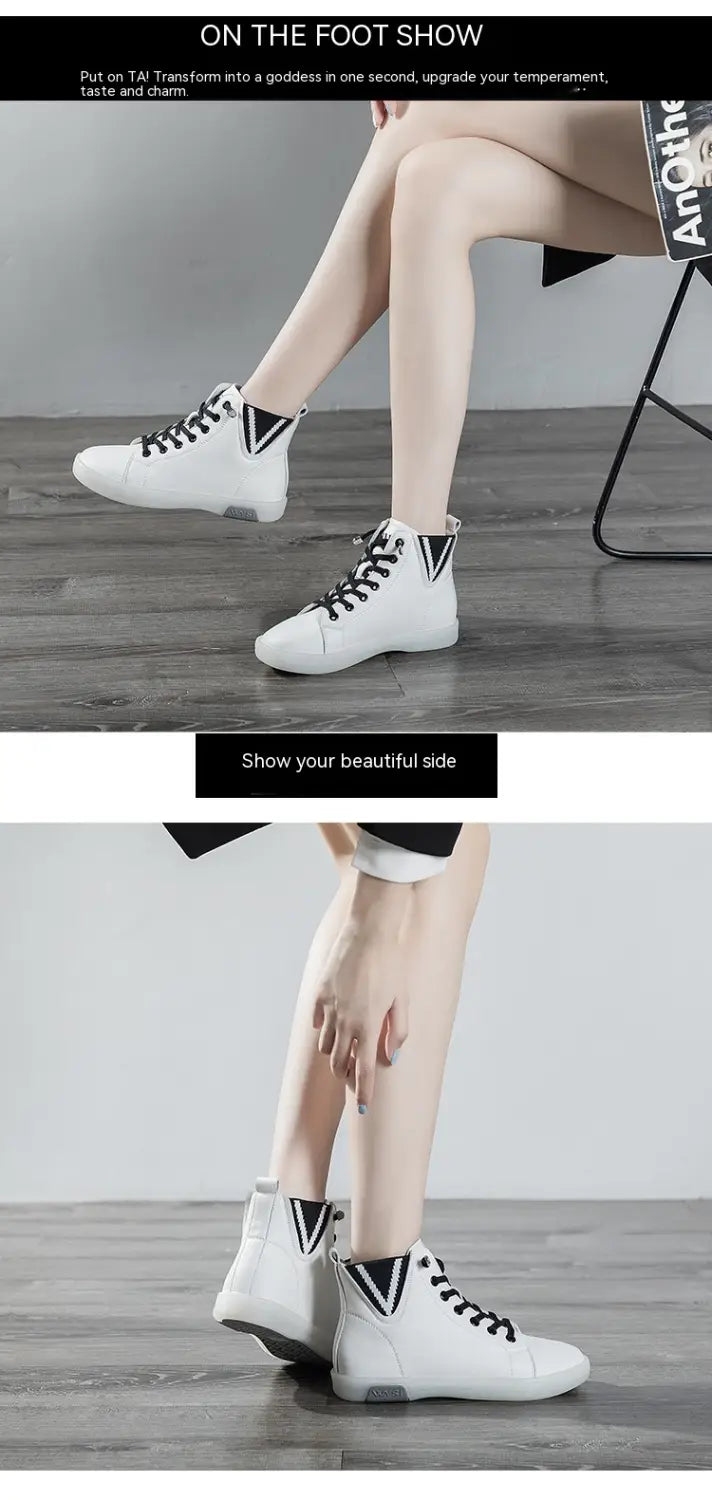 Women’s Short Boots Fleece-lined White Shoes Soft Bottom Casual Flat