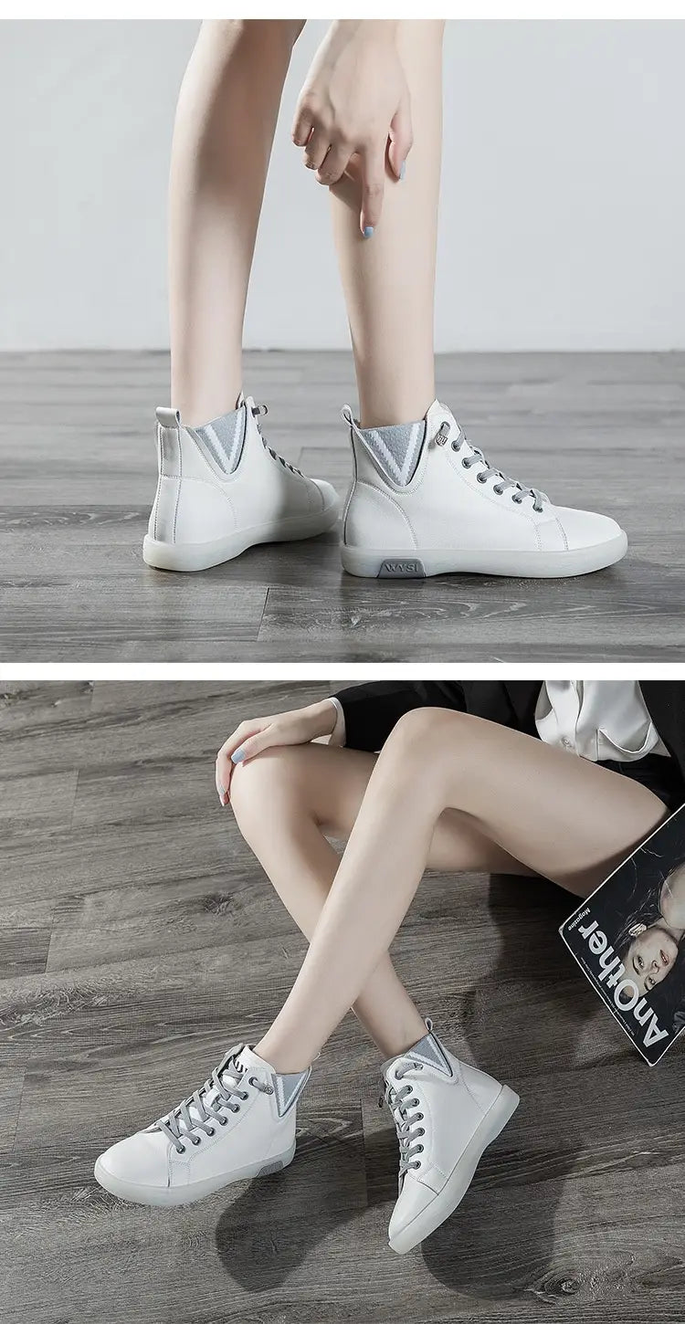 Women’s Short Boots Fleece-lined White Shoes Soft Bottom Casual Flat