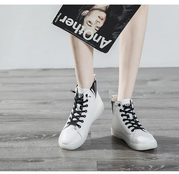 Women’s Short Boots Fleece-lined White Shoes Soft Bottom Casual Flat