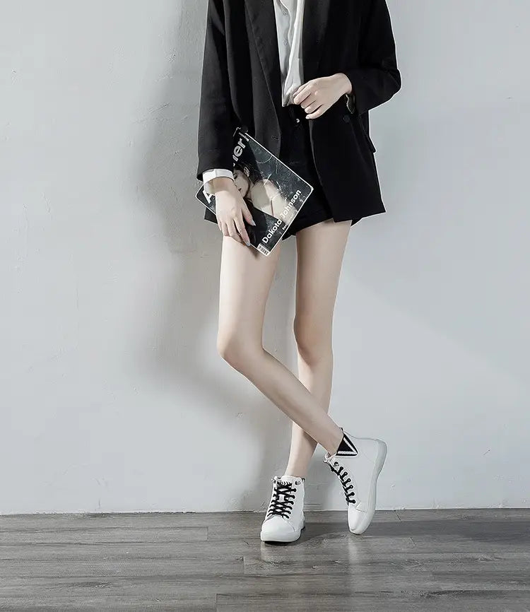 Women’s Short Boots Fleece-lined White Shoes Soft Bottom Casual Flat