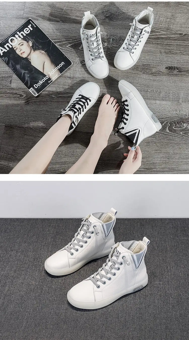 Women’s Short Boots Fleece-lined White Shoes Soft Bottom Casual Flat