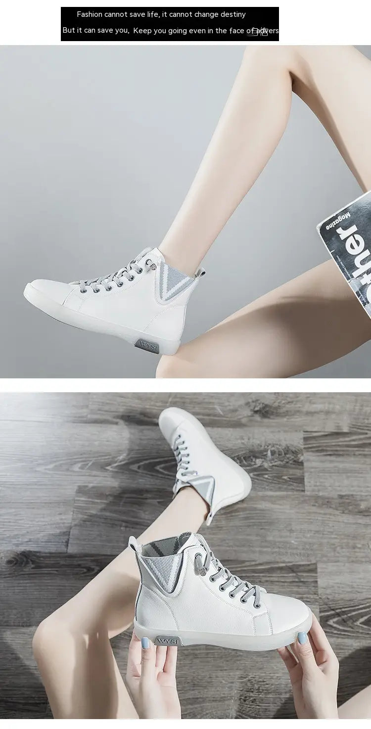 Women’s Short Boots Fleece-lined White Shoes Soft Bottom Casual Flat