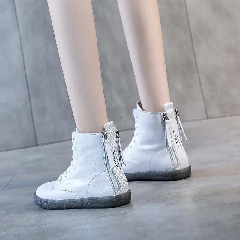 Women’s Soft Leather Double Zipper Martin Boots
