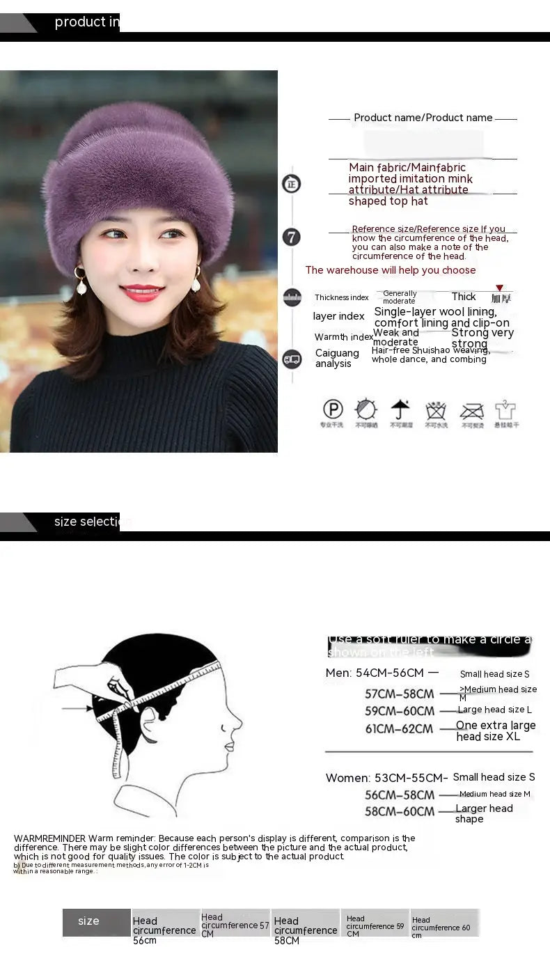 Fur Hat Female Winter Artificial Mink Hair Top Hat