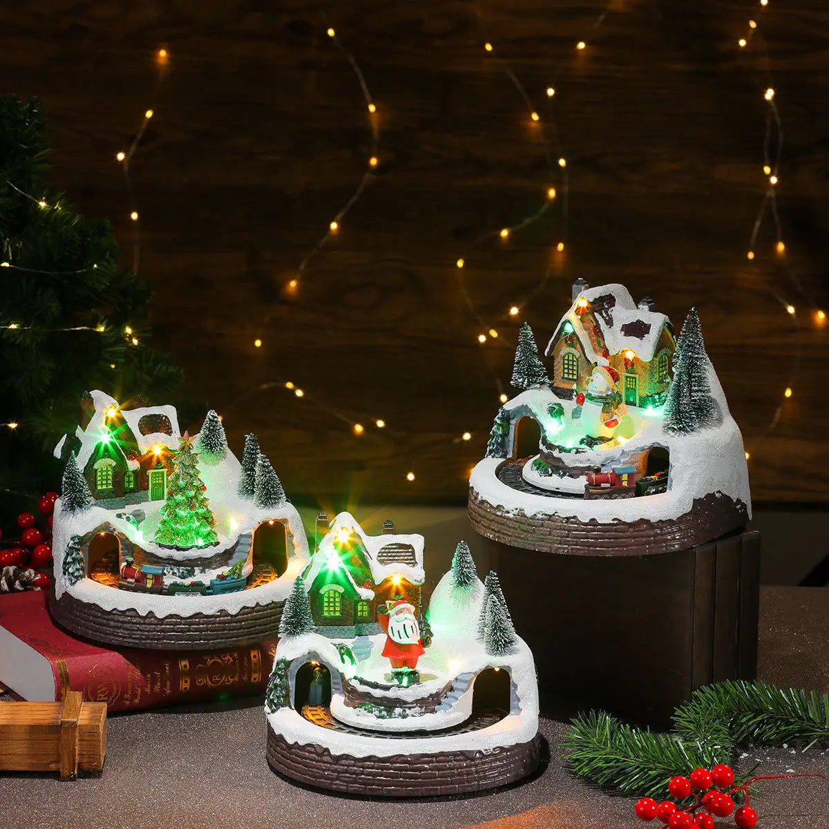Christmas Rotating Resin Luminous Music Box Ornaments
