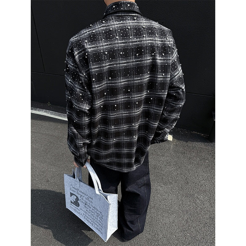 Starry Heavy Embroidery Hot Drilling Shirt Men's Retro Coat