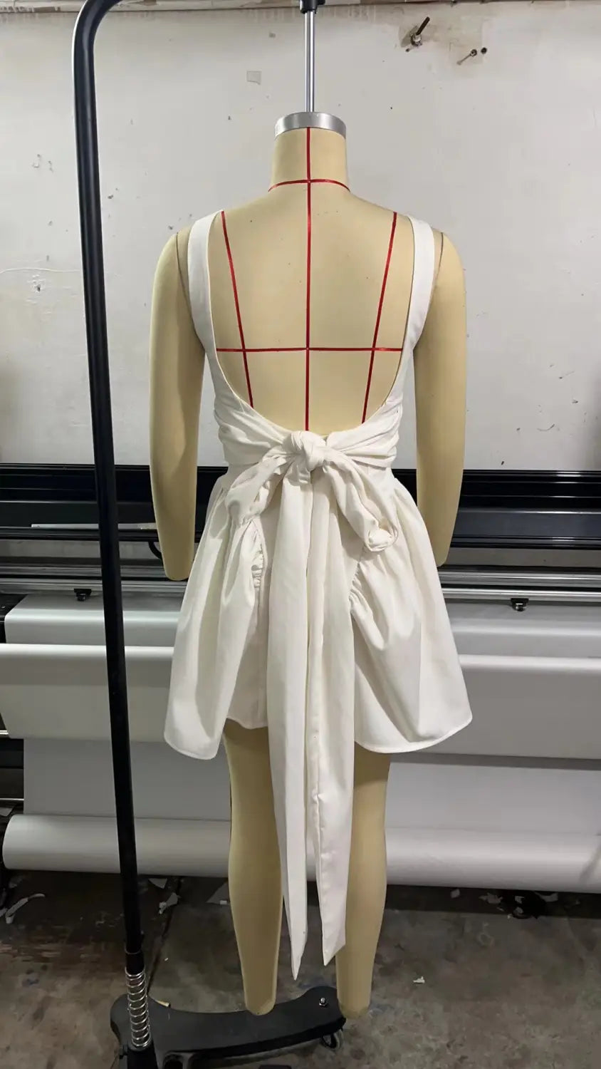 Square Neck Sleeveless Dress With Backless Bow Design Summer Fashion Slim Short Dresses For Women Clothing