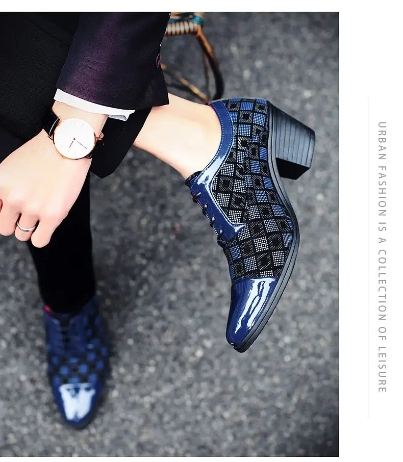 Thick Heel Pointy Toe Leather Shoes For Men