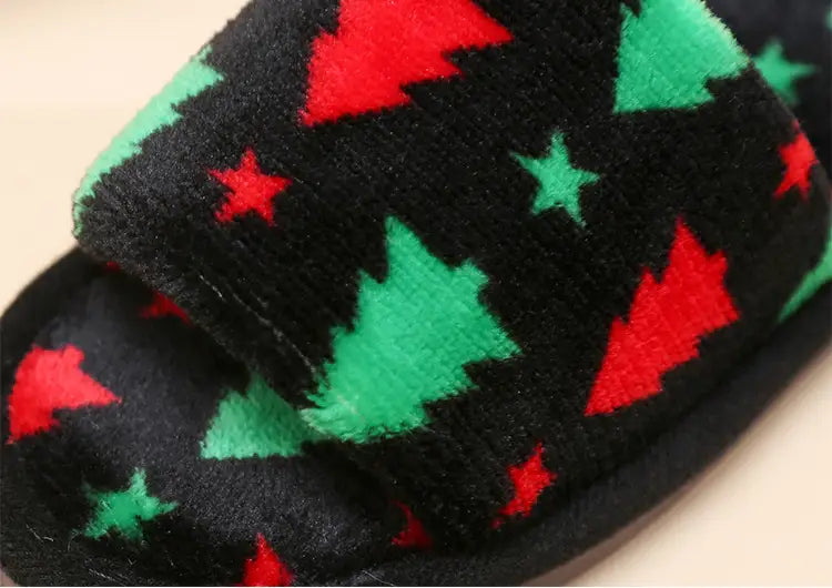 Christmas Tree Home Slippers Fashion Floor Bedroom Open-toe Plush Slippers For Women Fuzzy House Shoes