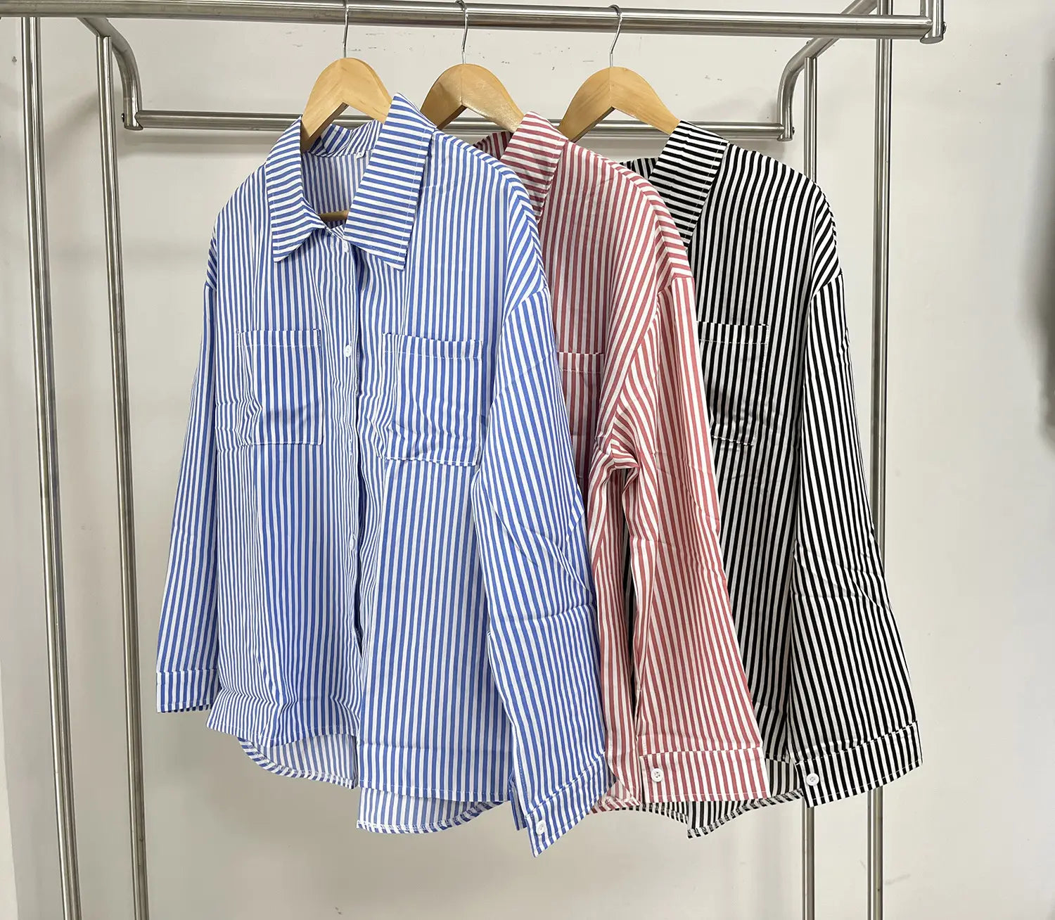 Fashion Striped Long Sleeve Shirt With Pockets Casual Loose Single-breasted Button Top Women Clothing