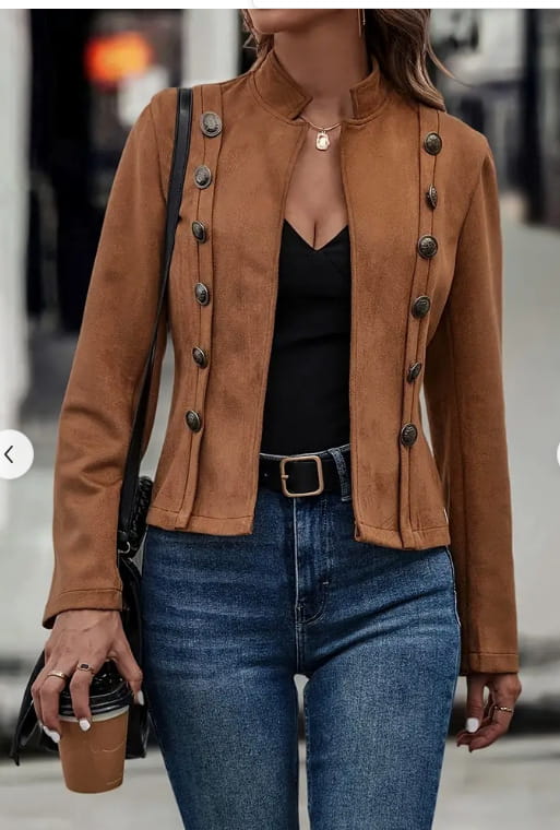 Solid Short Jacket Double Breasted Decorative Design Fashion Retro Suede Long Sleeve Outwear Tops Coat For Womens