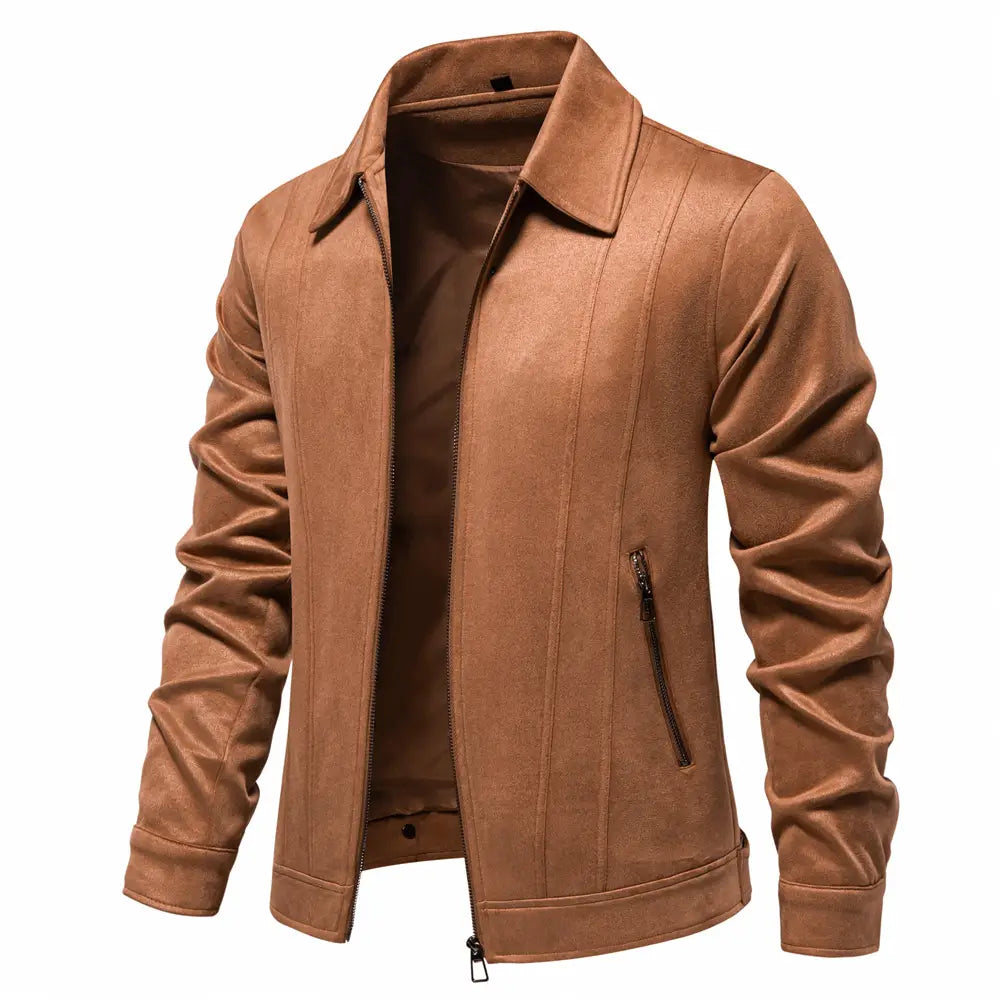 Fashion Lapel Zipper Jacket Autumn And Winter Solid Suede Coat Men’s Clothing Outdoor