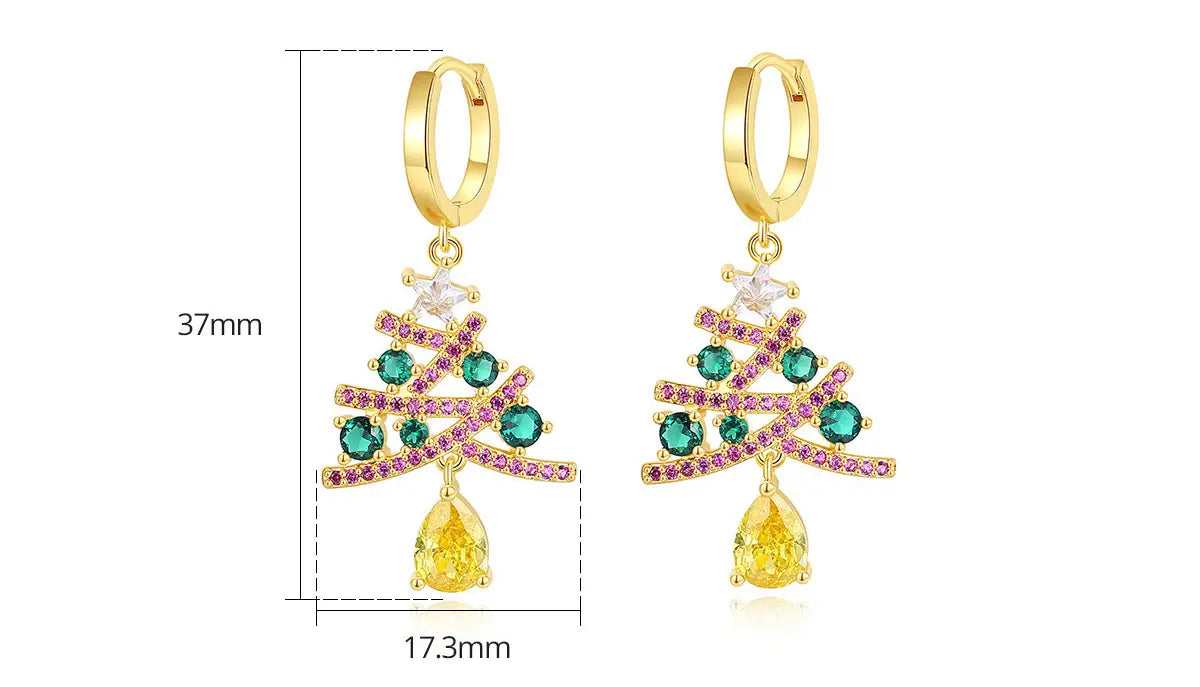 New Christmas Tree Earrings With Colorful Rhinestones Fashion Personality Shining Earrings Gift For Women Jewelry