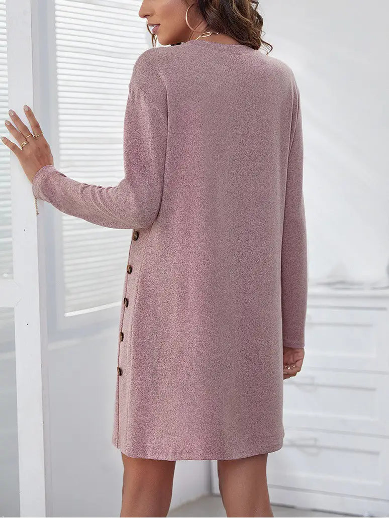 Long-sleeved Round-neck Straight Dress Fashion Casual Loose Solid Color Dress For Women Fall Spring Clothing
