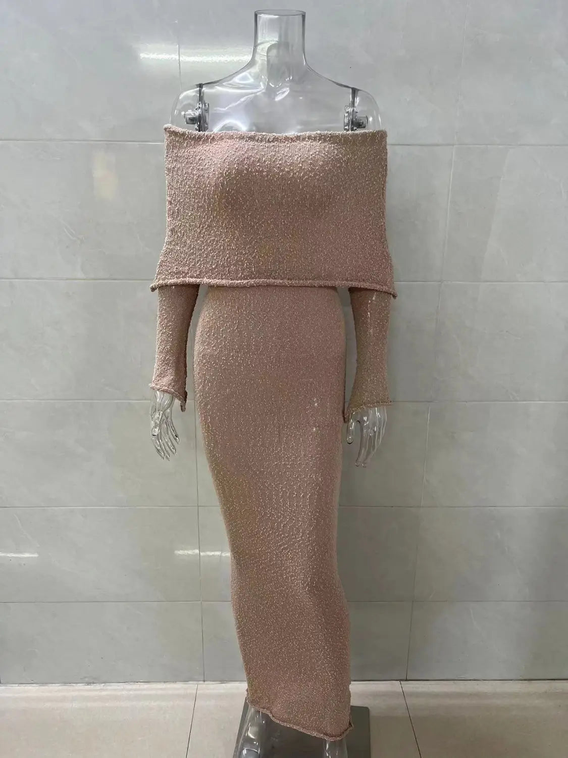 French-style One-shoulder Knitted Dress Fashion Party Beach Long-sleeved Long Dresses Fall Wainter Women’s Clothing