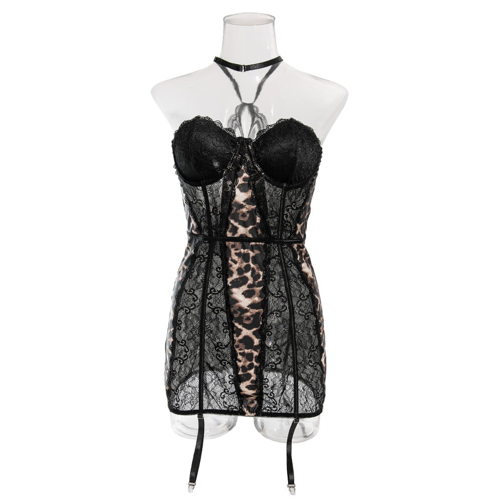 Sexy Leopard Lace Tube Top Dress Ins Fashion Corset A-line Short Dresses For Women Clothing