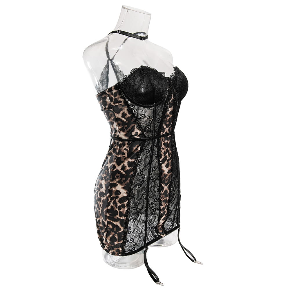 Sexy Leopard Lace Tube Top Dress Ins Fashion Corset A-line Short Dresses For Women Clothing