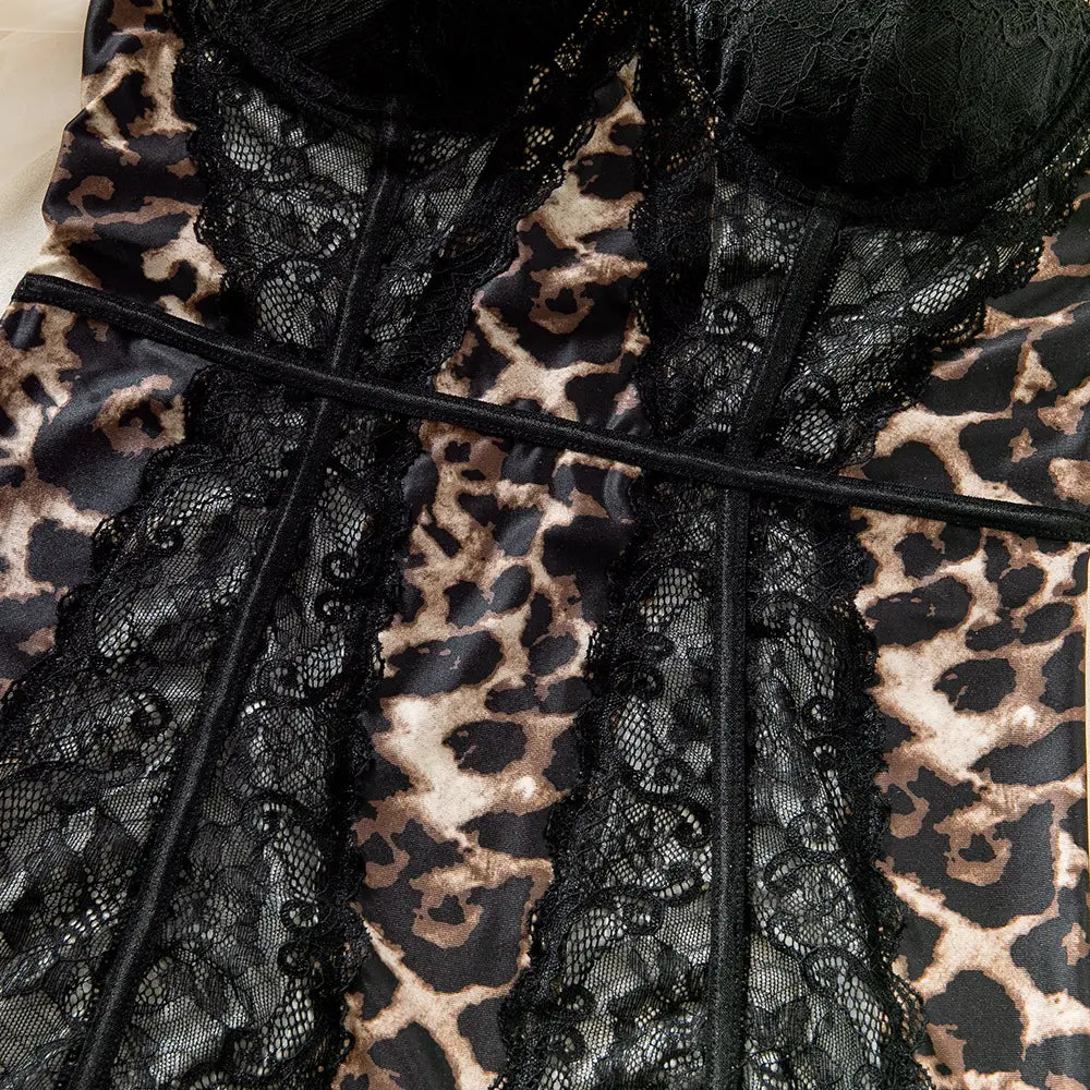 Sexy Leopard Lace Tube Top Dress Ins Fashion Corset A-line Short Dresses For Women Clothing