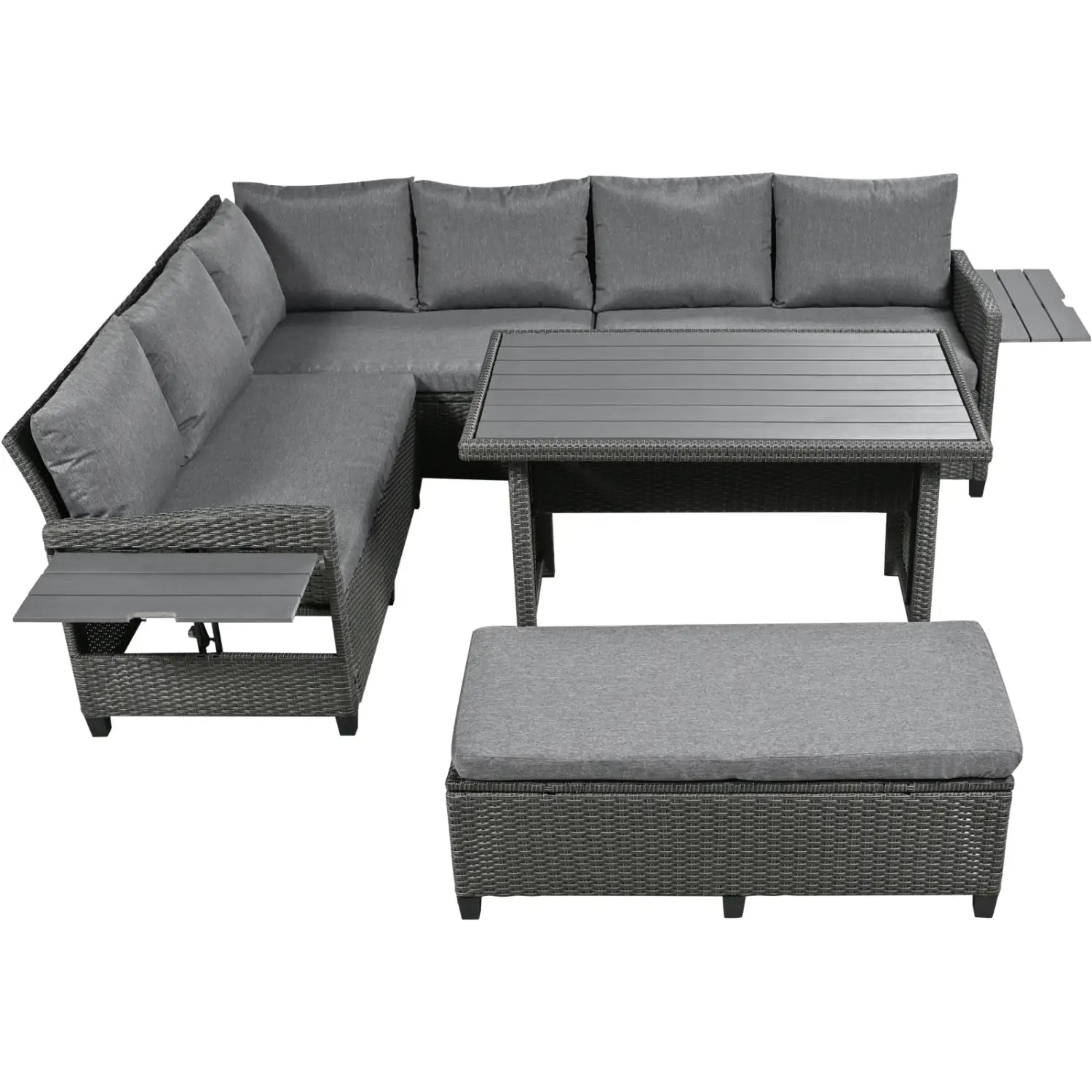 TOMAX 5-Pc Outdoor Patio Rattan Sofa Set L-Shaped PE Wicker Garden Furniture
