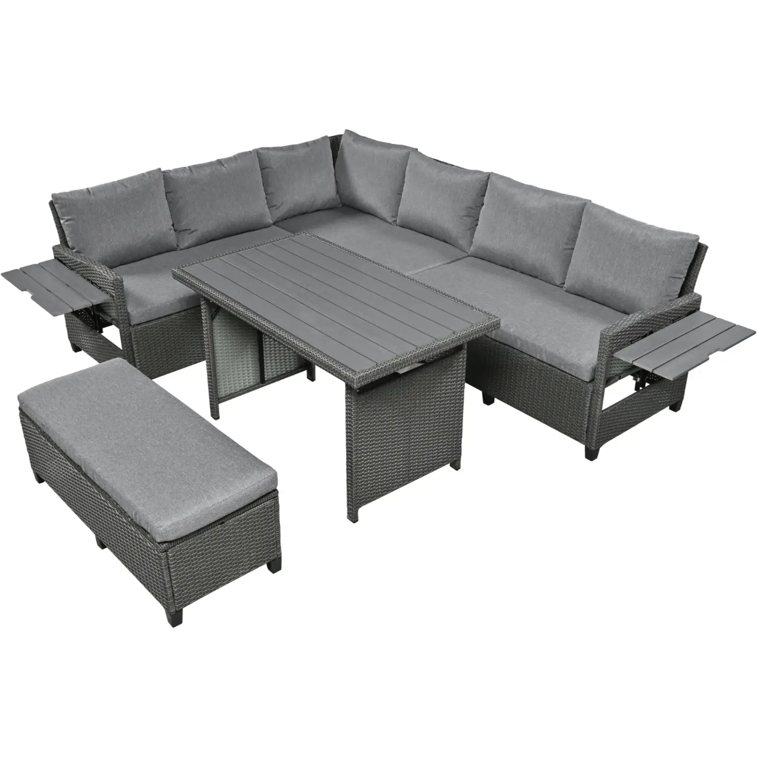 TOMAX 5-Pc Outdoor Patio Rattan Sofa Set L-Shaped PE Wicker Garden Furniture