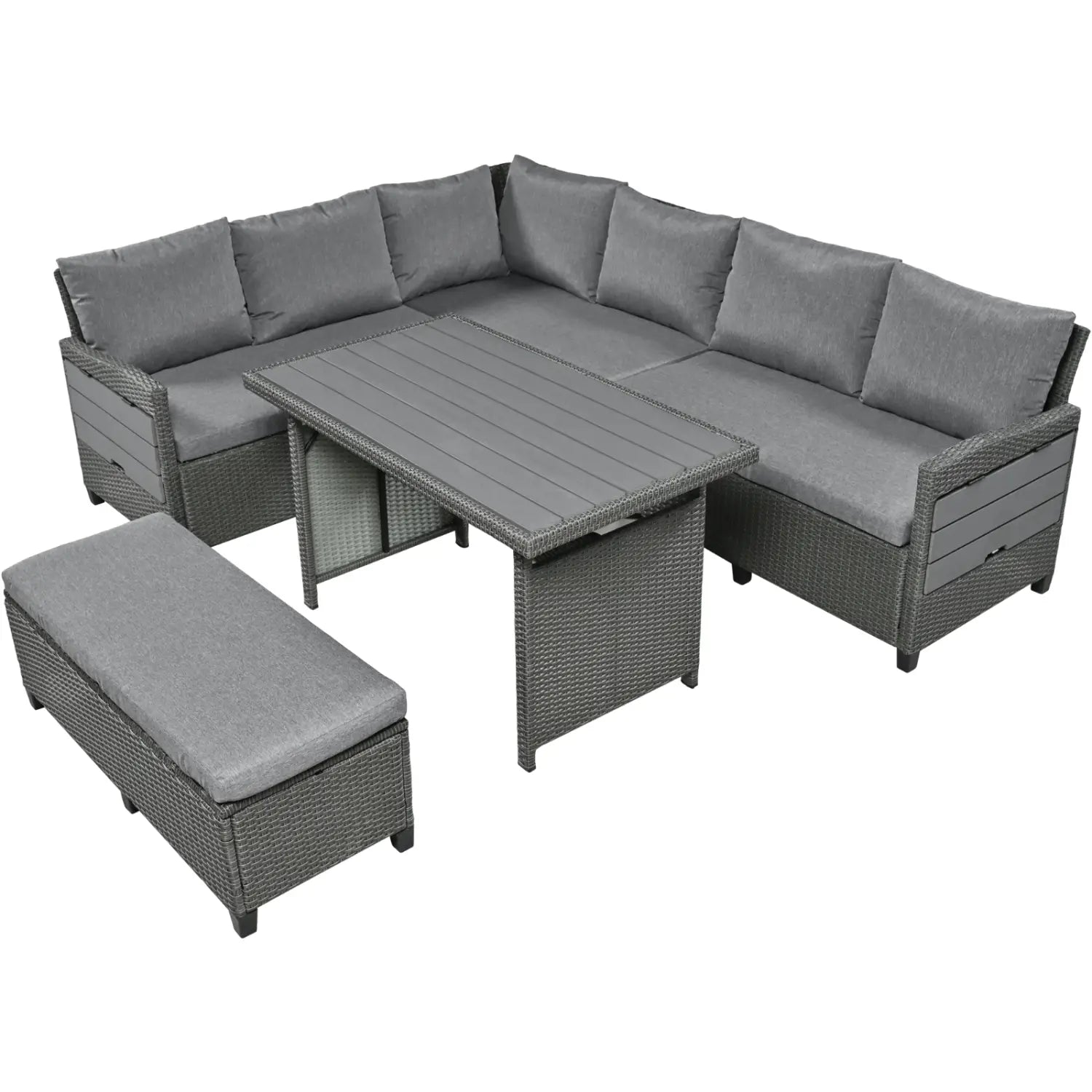 TOMAX 5-Pc Outdoor Patio Rattan Sofa Set L-Shaped PE Wicker Garden Furniture