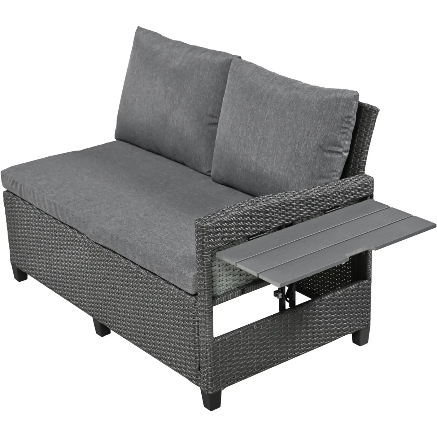 TOMAX 5-Pc Outdoor Patio Rattan Sofa Set L-Shaped PE Wicker Garden Furniture