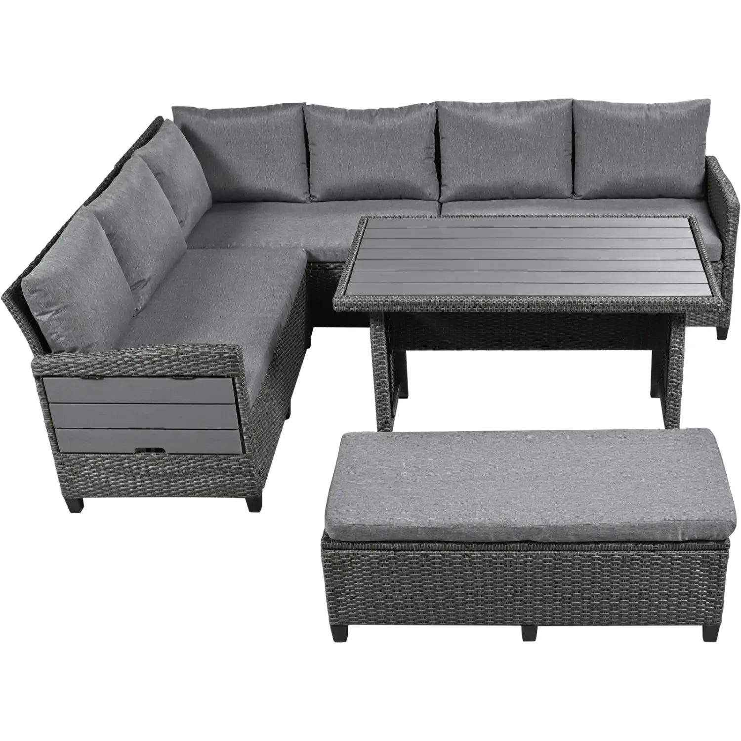 TOMAX 5-Pc Outdoor Patio Rattan Sofa Set L-Shaped PE Wicker Garden Furniture