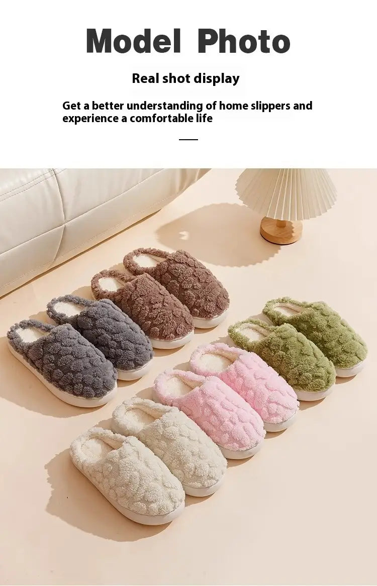 Home Fuzzy Slipper Unisex Cartoon Winter Plush Slipper Anti-Skid Soft Soled Cotton Shoes Comfy Outdoor Couple Slippers