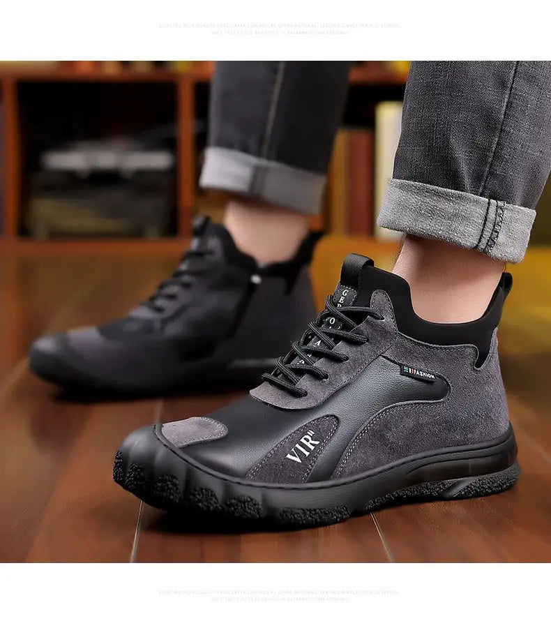 Winter Fleece-lined Thick High Waist Casual Cotton-padded Shoes Men’s Hiking Shoes
