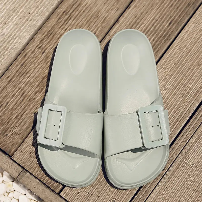 Solid Buckle Home Slippers Summer Non-slip Floor Bathroom Slipper Women Garden House Shoes