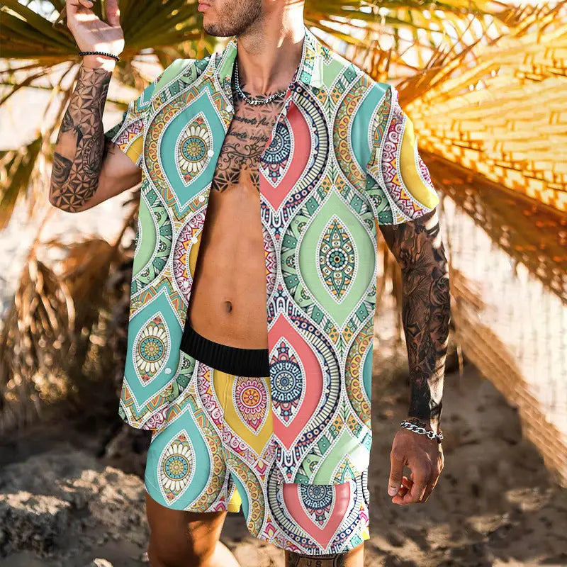 Retro Loose Suit Men’s Personality Beach Shirt Short Sleeve Men
