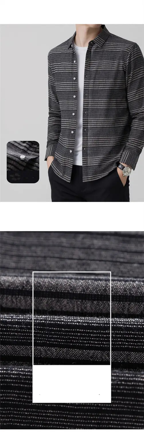 Long Sleeve Shirt Light Business Casual Linen Striped Shirt For Men