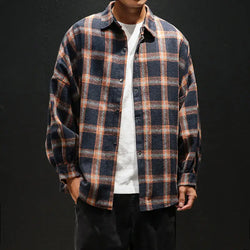 Plaid casual long sleeve shirt men
