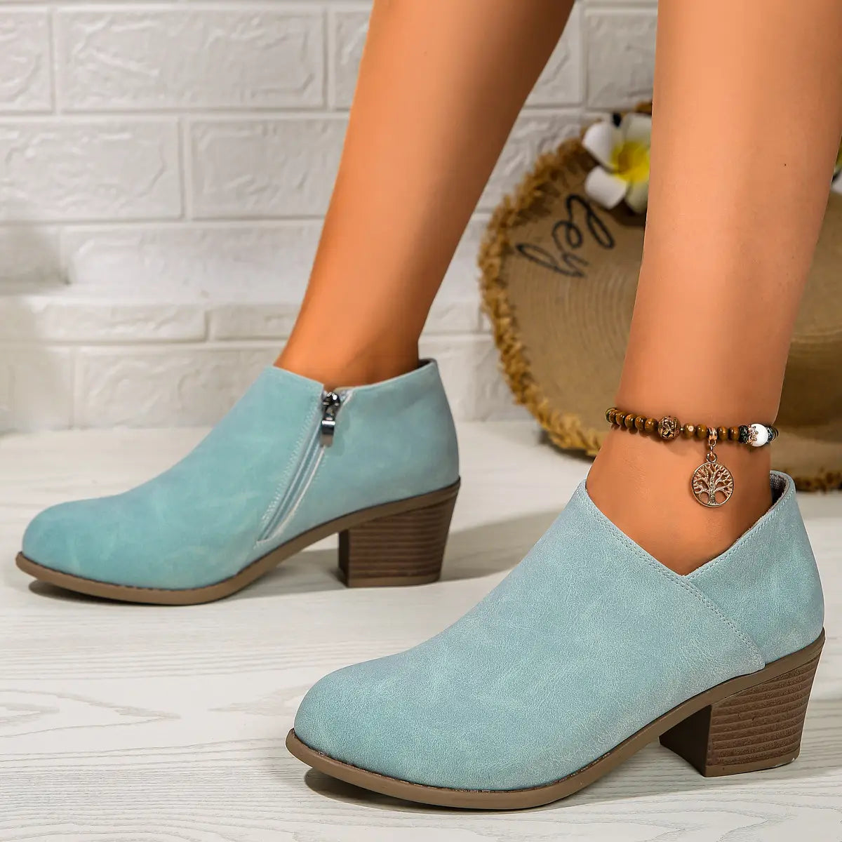Chunky Heel Round Toe Ankle Boots With Side Zipper Design Fashion Fall Winter Short Boots For Women Shoes
