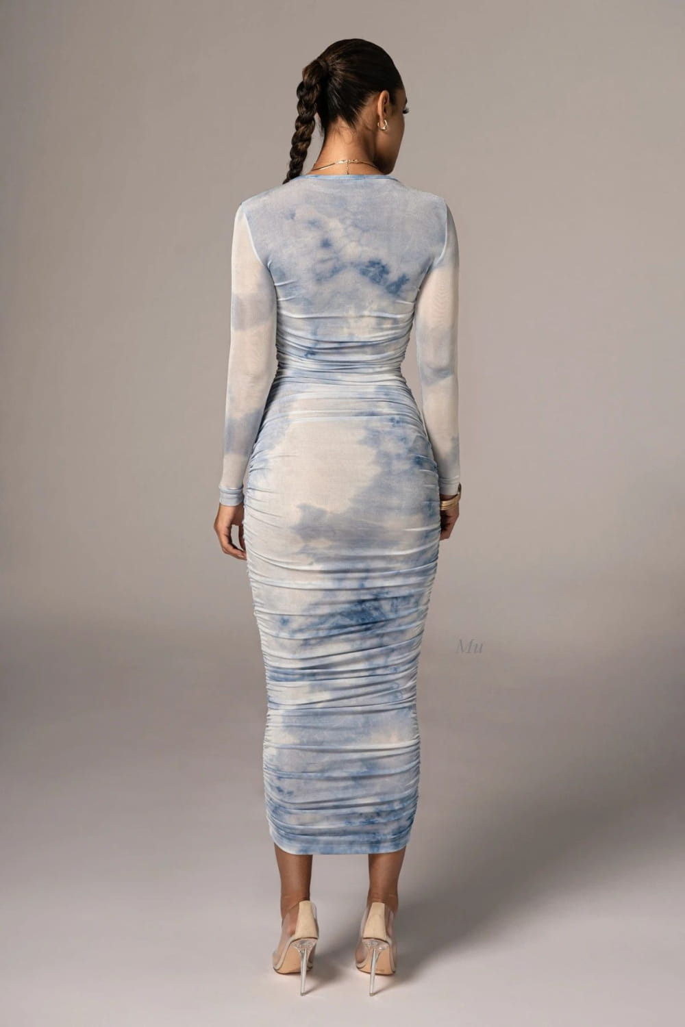 Printed Round Neck Dress Slim Slimming Hip Skirt Women