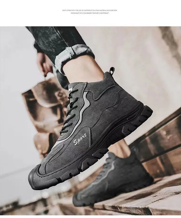 Winter Fleece-lined Thick High Waist Casual Cotton-padded Shoes Men’s Hiking Shoes