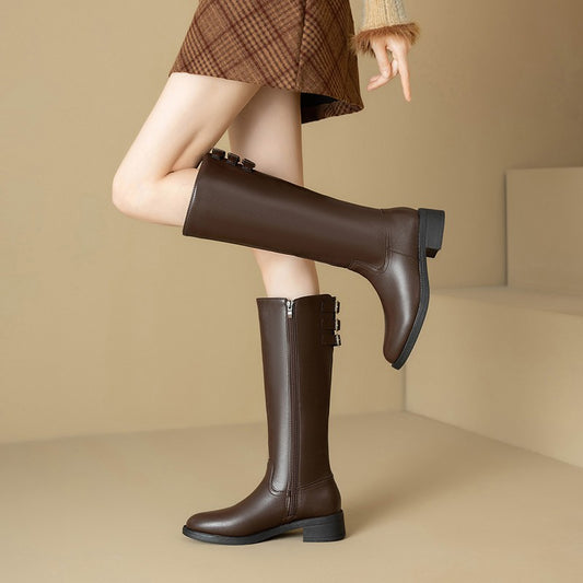 New Fallwinter Retro Chunky-soled Equestrian Boots For Petite Women