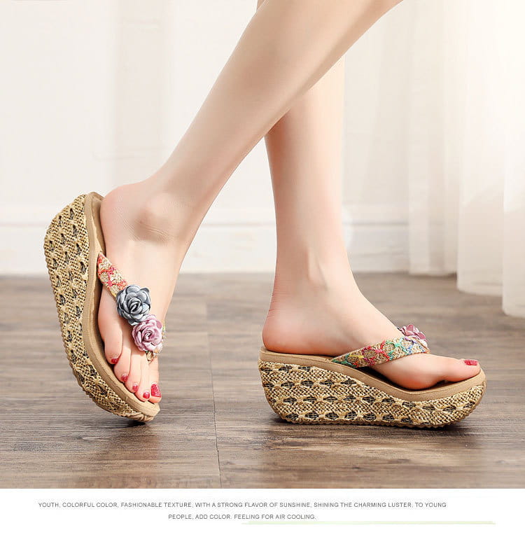 Bohemian Ladies Beach Shoes Platform Flip Flops