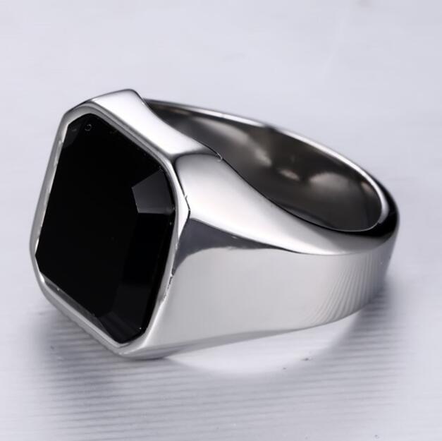 Men’s stainless steel black agate ring