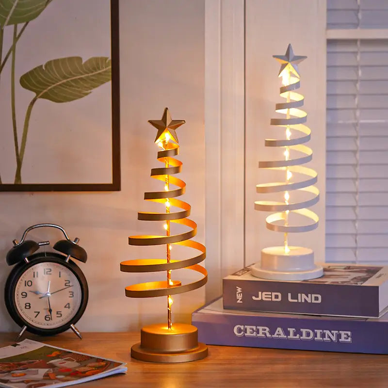 LED Christmas Tree Spiral Light Table Ornament Wrought Iron Xmas Tree Bedroom Desk Lamp Christmas Atmosphere Night