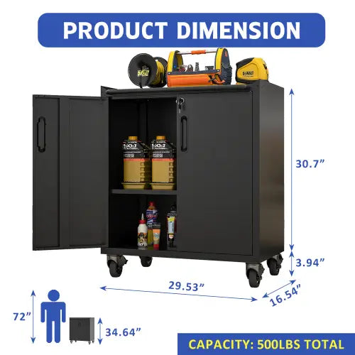 Heavy-Duty Metal Garage Storage Cabinet With Wheels