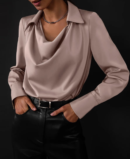 Collared Long-Sleeve Shirts,Color Blouse Casual Tops