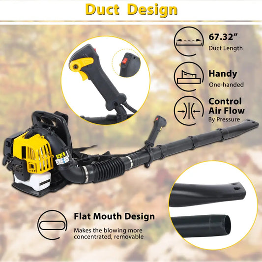 2 Stroke Commercial Backpack Leaf Blower Gas Powered Grass Lawn Blowing Machine - Yellow - 5